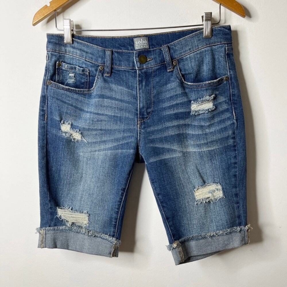 Soho New York & Co Women's Bermuda Jean Shorts 0 Distressed Cut Off Cuffed 10" - Picture 2 of 9
